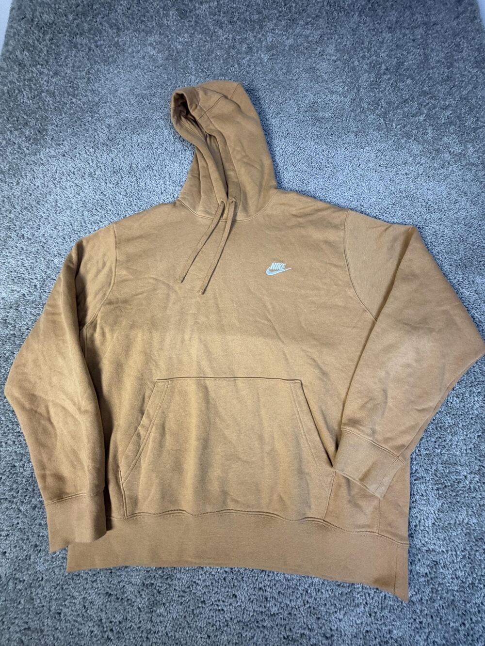 Nike Club Fleece Hoodie Mens XL Brown White Pullover Hooded Pockets Sweatshirt